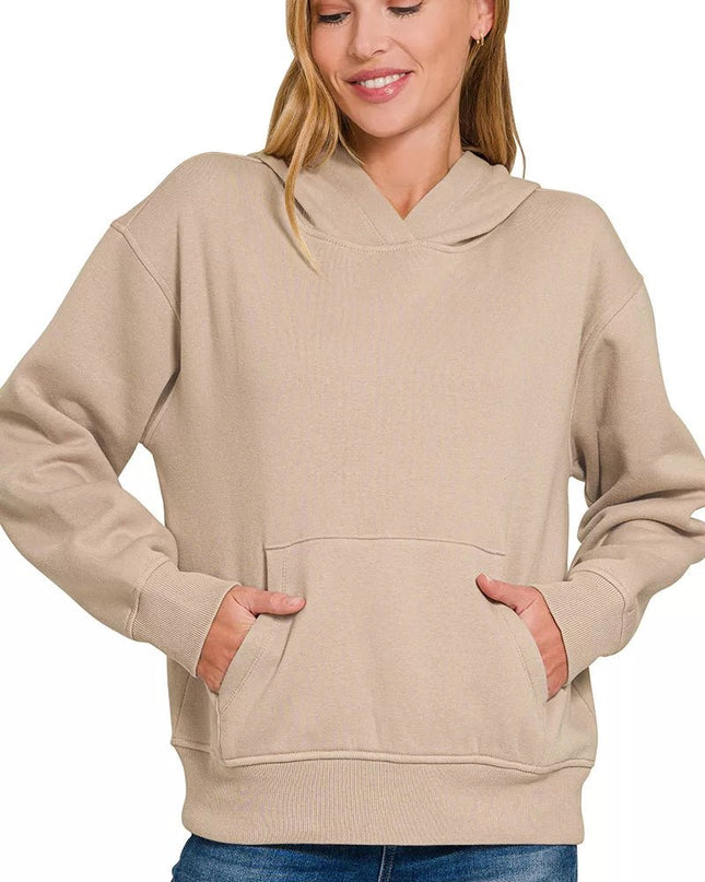 Zenana Fleece Kangaroo Pocket Hoodie - Sleekdenim.com