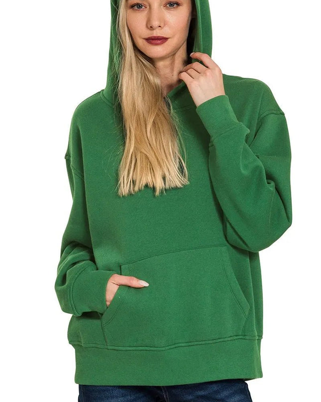 Zenana Fleece Kangaroo Pocket Hoodie - Sleekdenim.com