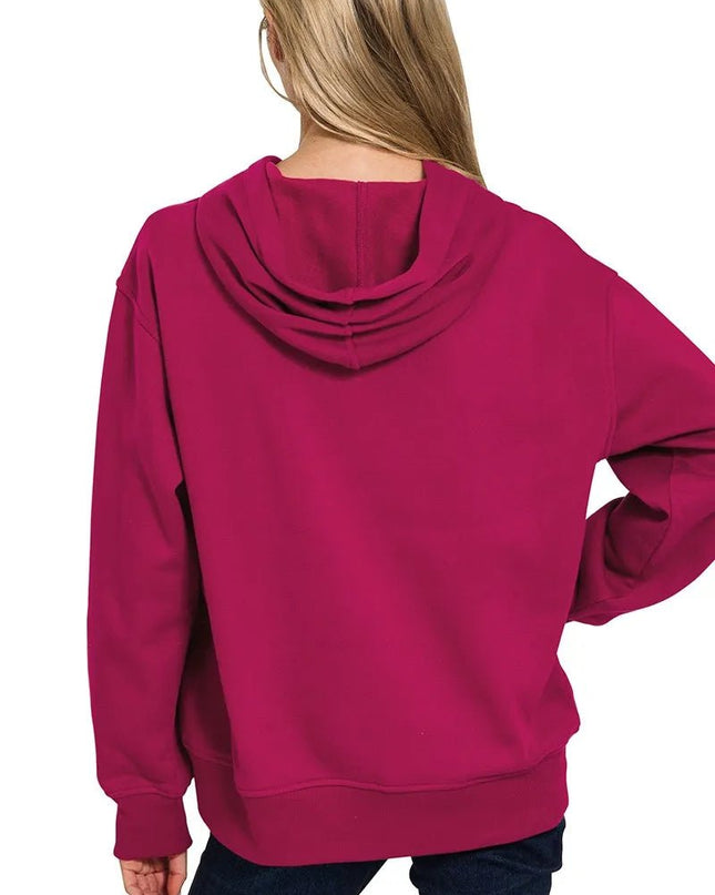 Zenana Fleece Kangaroo Pocket Hoodie - Sleekdenim.com