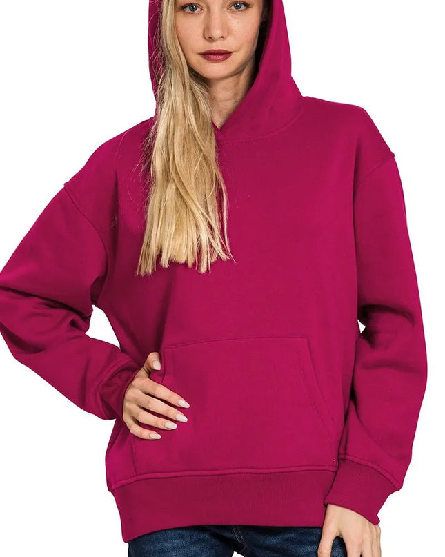 Zenana Fleece Kangaroo Pocket Hoodie - Sleekdenim.com