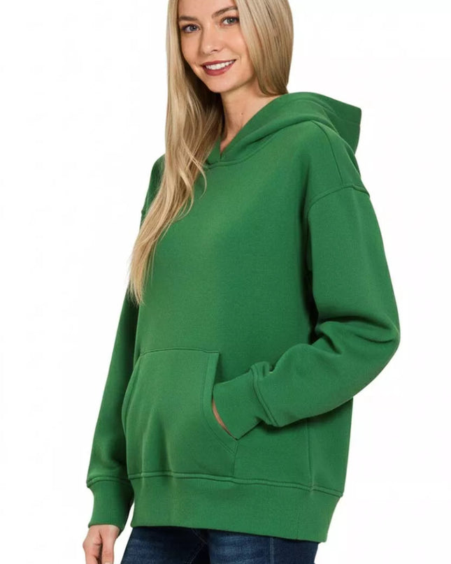 Zenana Fleece Kangaroo Pocket Hoodie - Sleekdenim.com