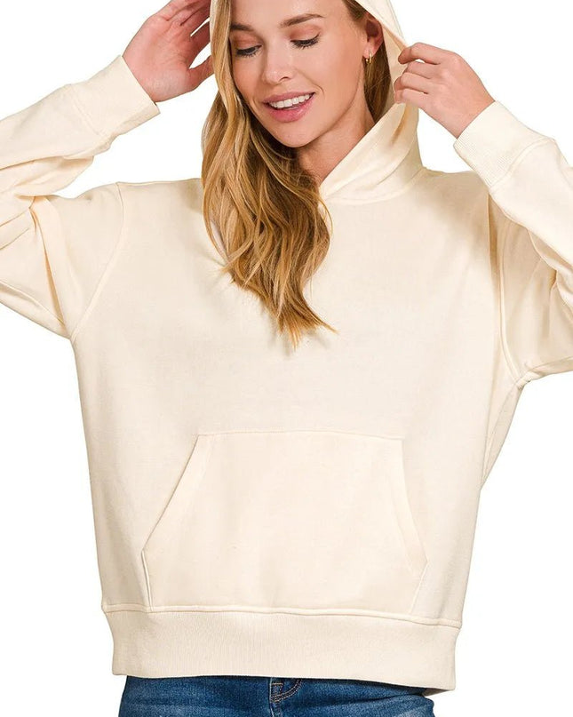 Zenana Fleece Kangaroo Pocket Hoodie - Sleekdenim.com