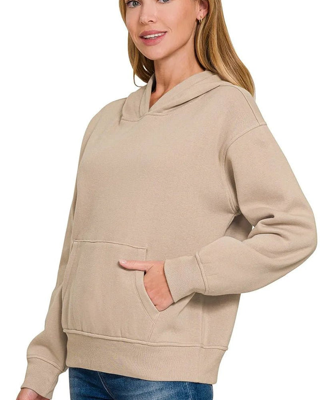 Zenana Fleece Kangaroo Pocket Hoodie - Sleekdenim.com