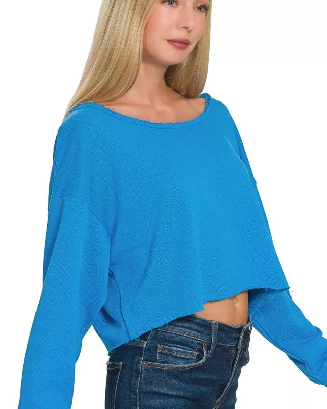 Zenana French Terry Boatneck Crop Top - Sleekdenim.com