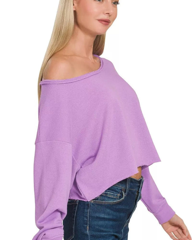 Zenana French Terry Boatneck Crop Top - Sleekdenim.com