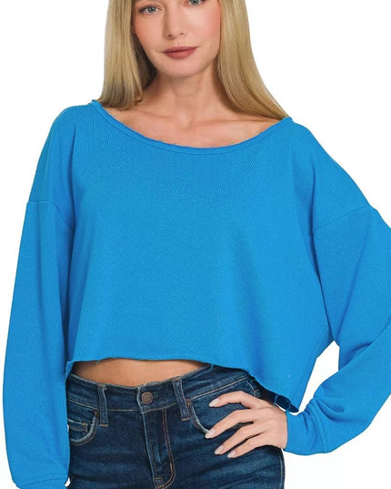 Zenana French Terry Boatneck Crop Top - Sleekdenim.com