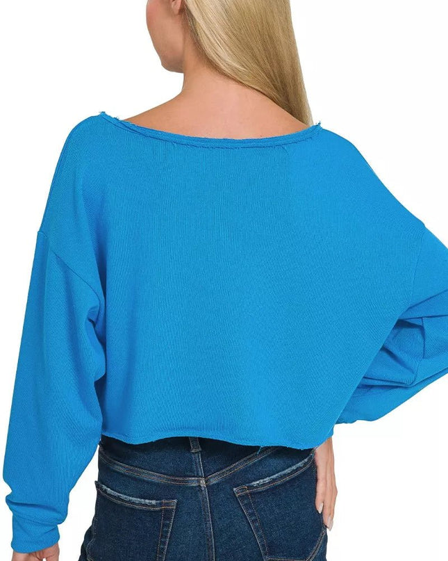 Zenana French Terry Boatneck Crop Top - Sleekdenim.com