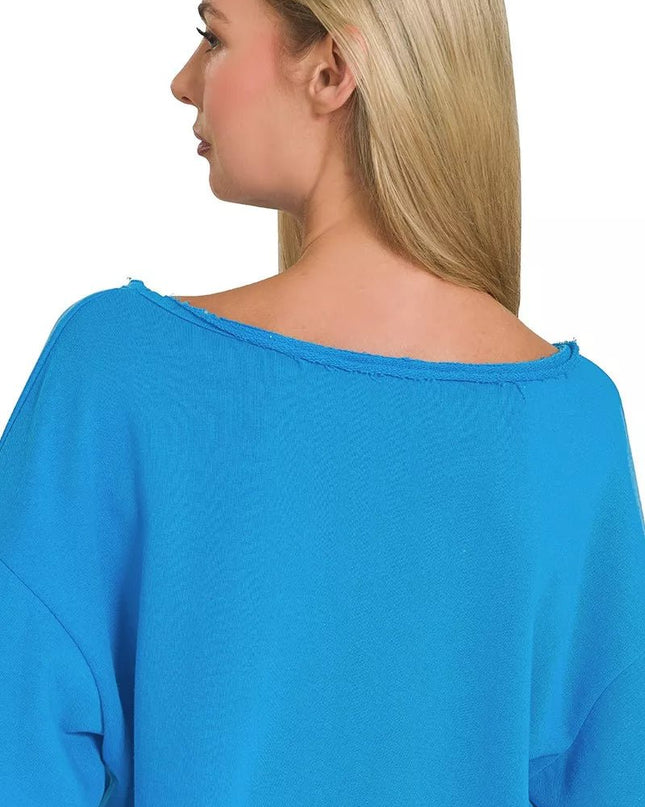 Zenana French Terry Boatneck Crop Top - Sleekdenim.com