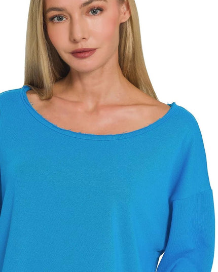 Zenana French Terry Boatneck Crop Top - Sleekdenim.com