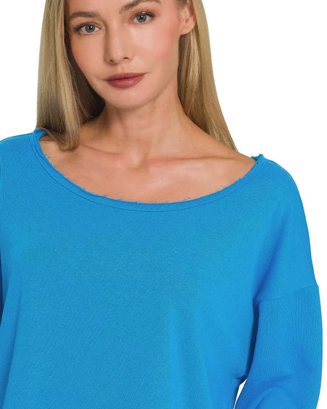 Zenana French Terry Boatneck Crop Top - Sleekdenim.com