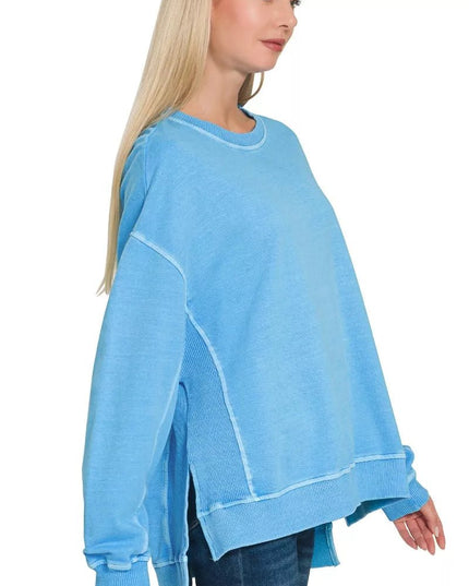 Zenana Full Size French Terry Pigment Dye & Enzyme Washing Pullover Plus Size - Sleekdenim.com