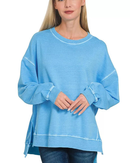 Zenana Full Size French Terry Pigment Dye & Enzyme Washing Pullover Plus Size - Sleekdenim.com