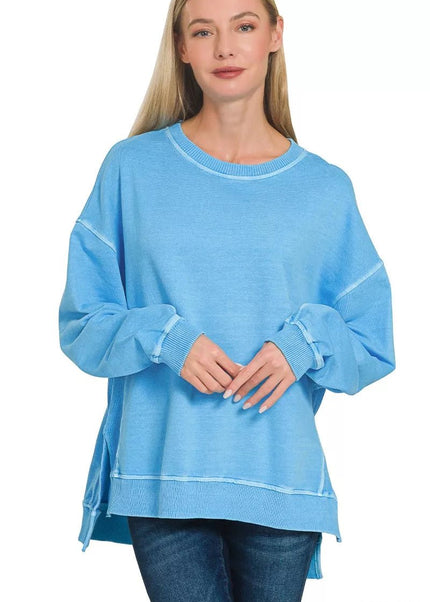 Zenana Full Size French Terry Pigment Dye & Enzyme Washing Pullover Plus Size - Sleekdenim.com