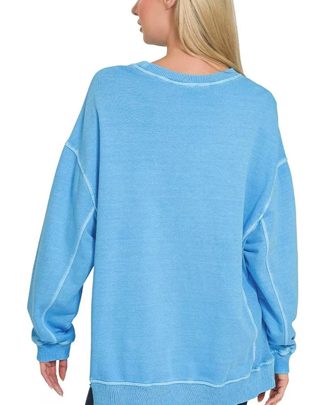 Zenana Full Size French Terry Pigment Dye & Enzyme Washing Pullover Plus Size - Sleekdenim.com