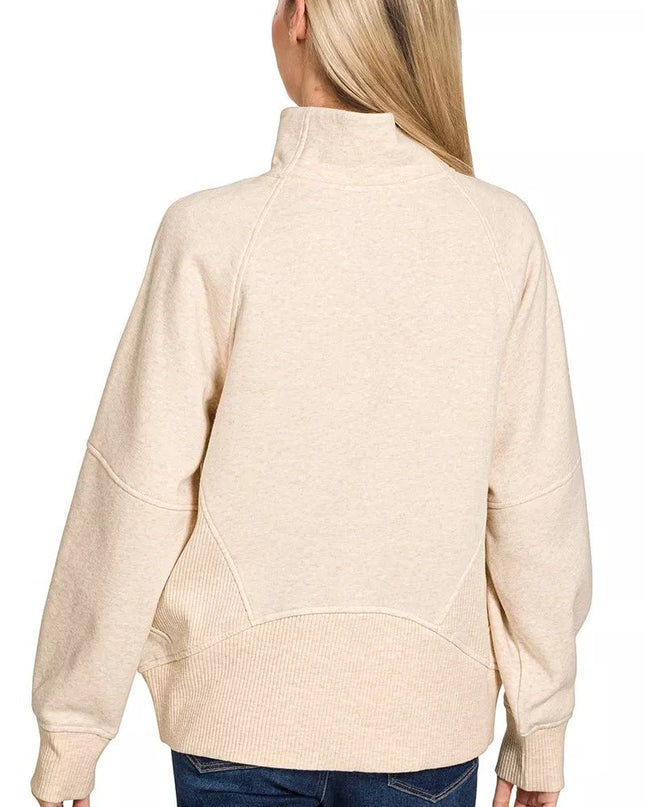 Zenana Half Zip Fleece Sweatshirt with kangaroo Pocket - Sleekdenim.com