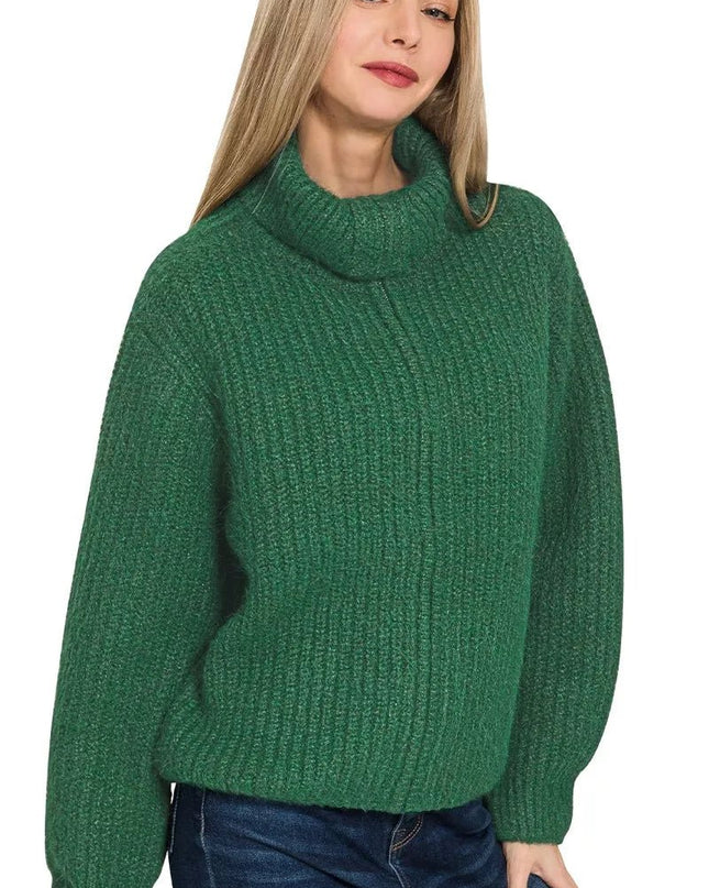 Zenana High Neck Full Zip Sweater Cardigan - Sleekdenim.com