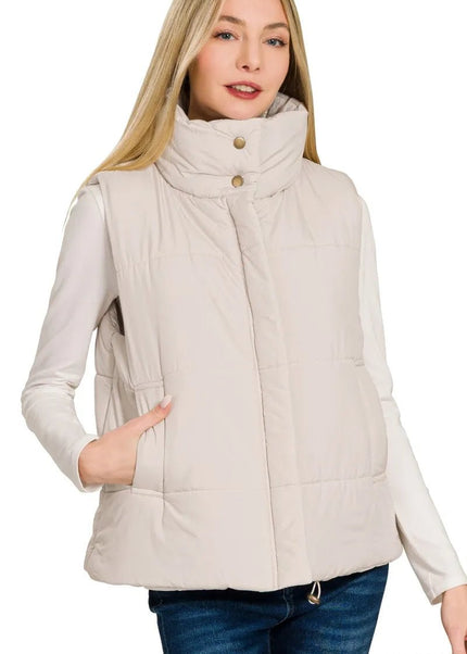 Zenana High Neck Zip - Up Vest Coat - Sleekdenim.com