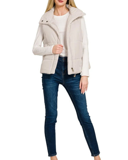 Zenana High Neck Zip - Up Vest Coat - Sleekdenim.com