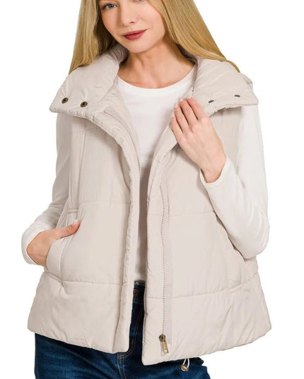 Zenana High Neck Zip - Up Vest Coat - Sleekdenim.com
