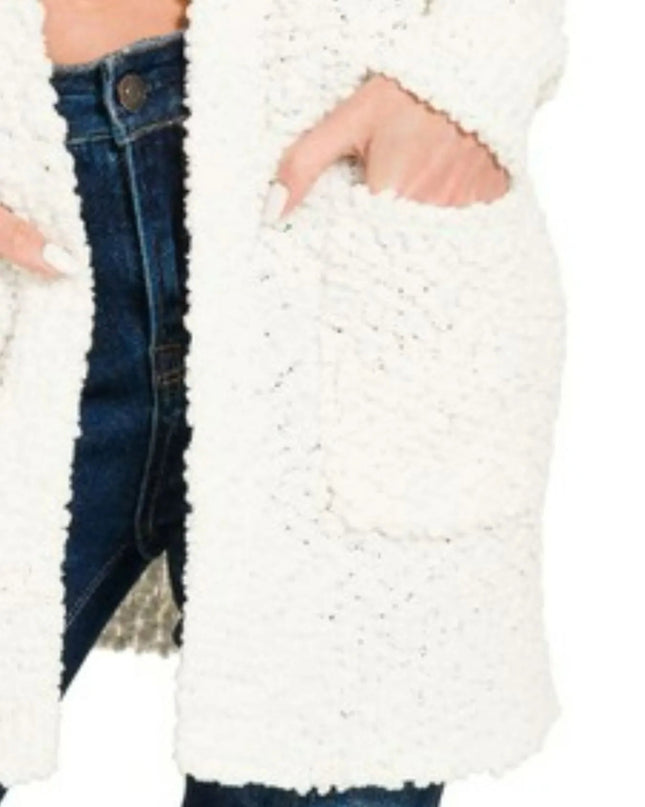 Zenana Long Sleeve Popcorn Sweater Cardigan with Pockets - Sleekdenim.com