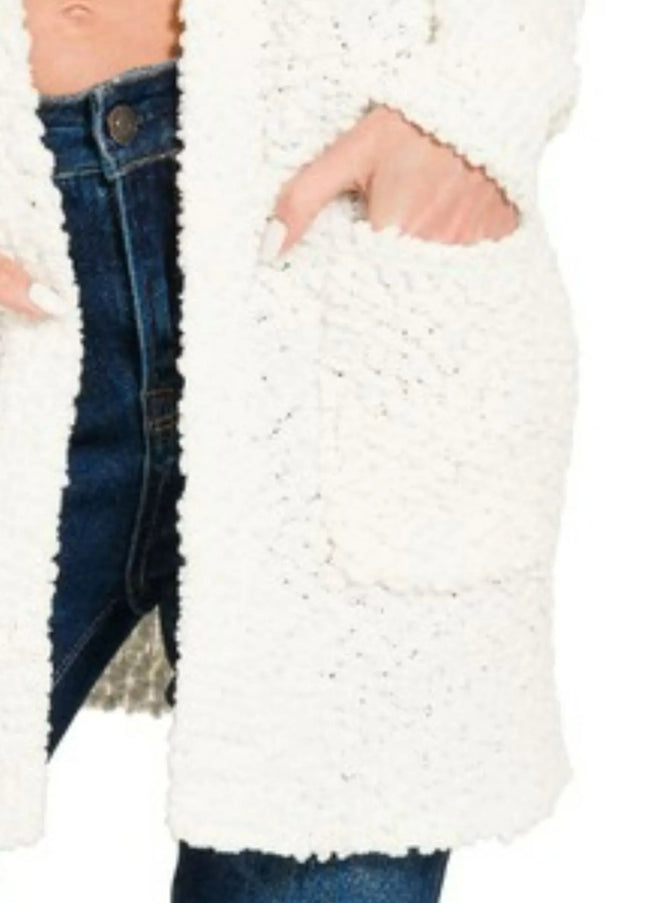 Zenana Long Sleeve Popcorn Sweater Cardigan with Pockets - Sleekdenim.com