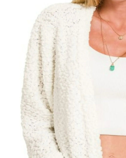 Zenana Long Sleeve Popcorn Sweater Cardigan with Pockets - Sleekdenim.com
