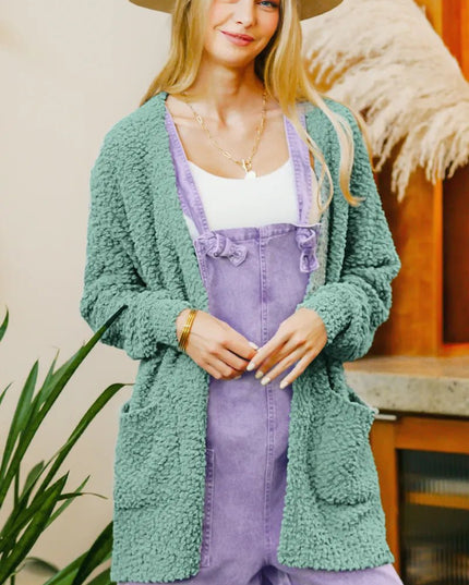 Zenana Long Sleeve Popcorn Sweater Cardigan with Pockets - Sleekdenim.com