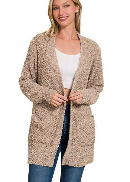 Zenana Long Sleeve Popcorn Sweater Cardigan with Pockets - Sleekdenim.com
