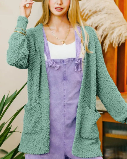 Zenana Long Sleeve Popcorn Sweater Cardigan with Pockets - Sleekdenim.com
