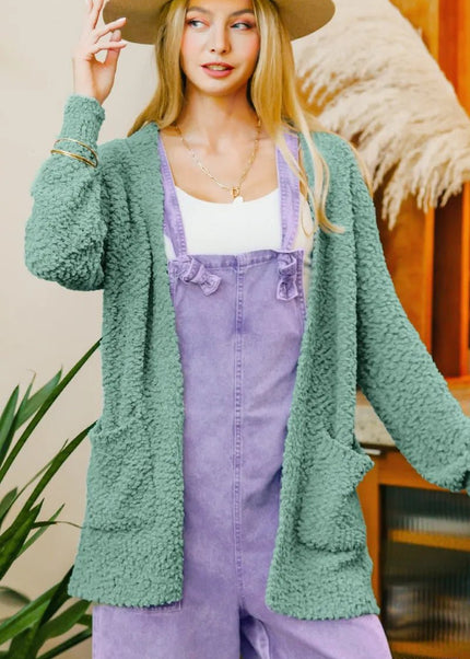 Zenana Long Sleeve Popcorn Sweater Cardigan with Pockets - Sleekdenim.com