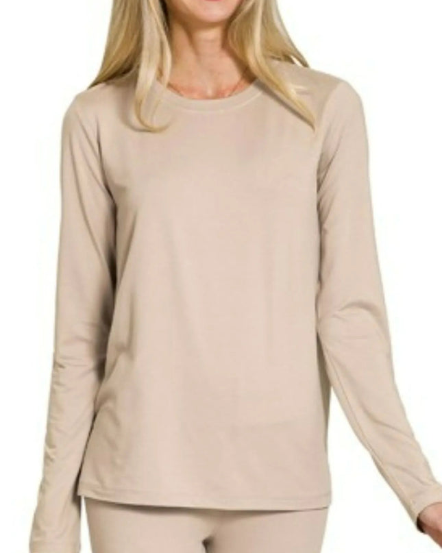 Zenana Microfiber Round Neck Top and Leggings Set - Sleekdenim.com