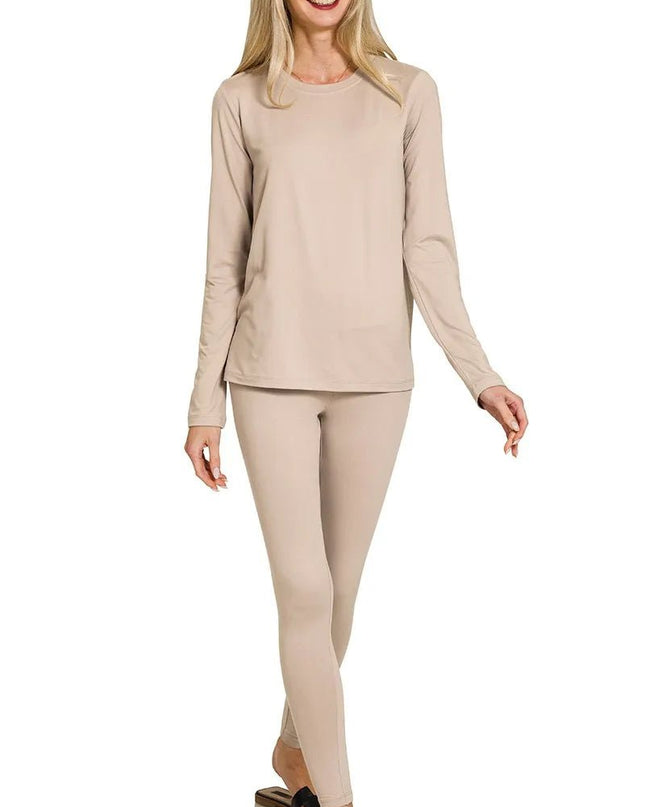 Zenana Microfiber Round Neck Top and Leggings Set - Sleekdenim.com