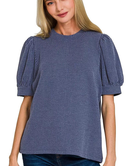 Zenana Raised Rib Puff Sleeve Top - Sleekdenim.com
