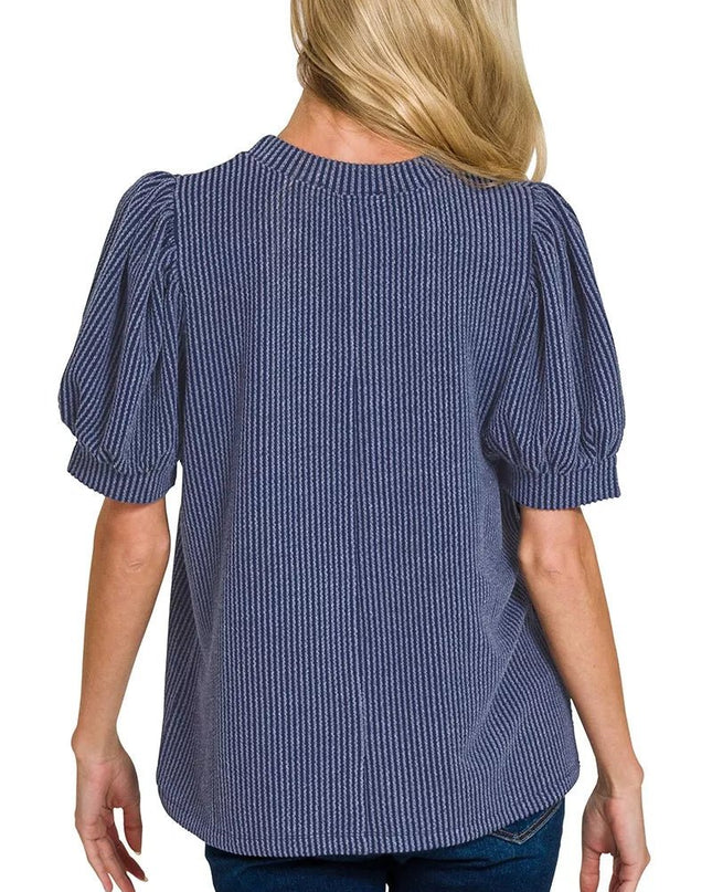 Zenana Raised Rib Puff Sleeve Top - Sleekdenim.com
