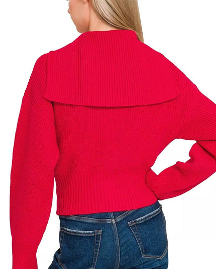 Zenana Ribbed Collared Zip Up Sweater Cardigan - Sleekdenim.com