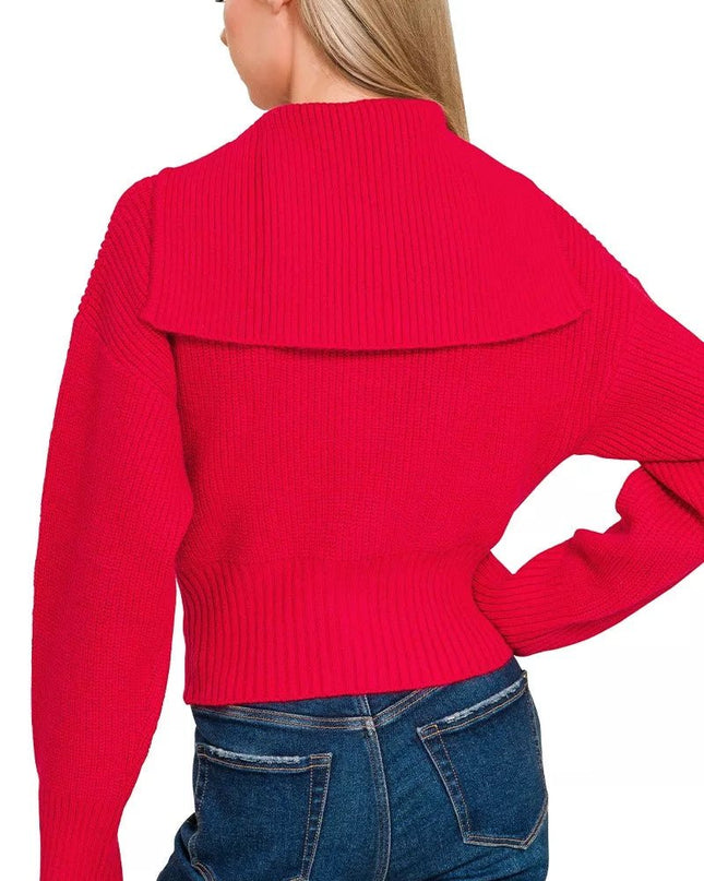 Zenana Ribbed Collared Zip Up Sweater Cardigan - Sleekdenim.com