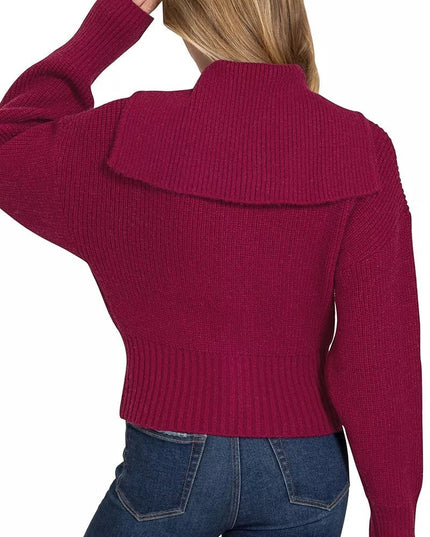 Zenana Ribbed Collared Zip Up Sweater Cardigan - Sleekdenim.com