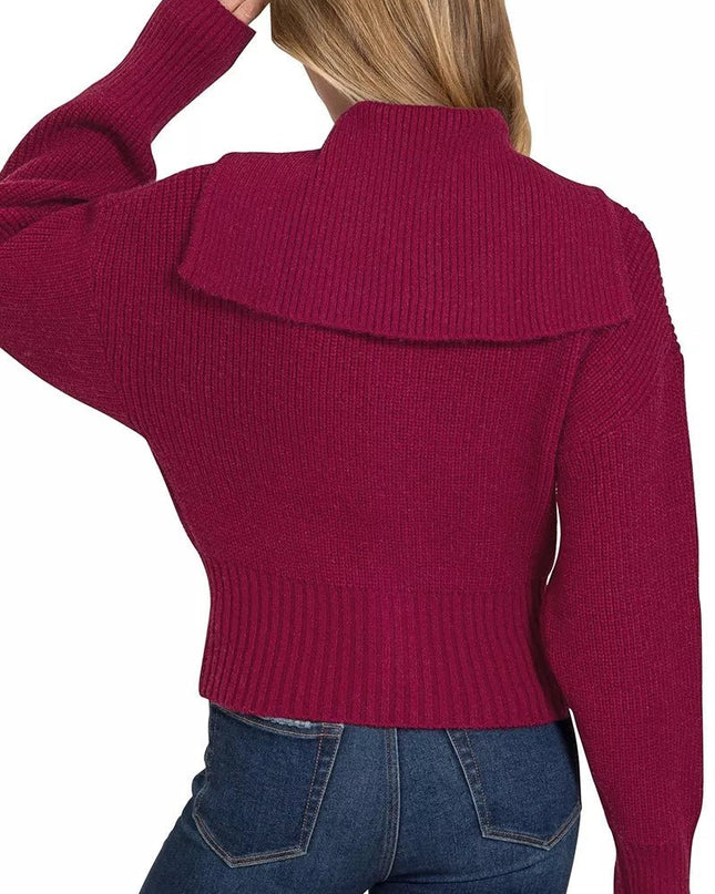 Zenana Ribbed Collared Zip Up Sweater Cardigan - Sleekdenim.com