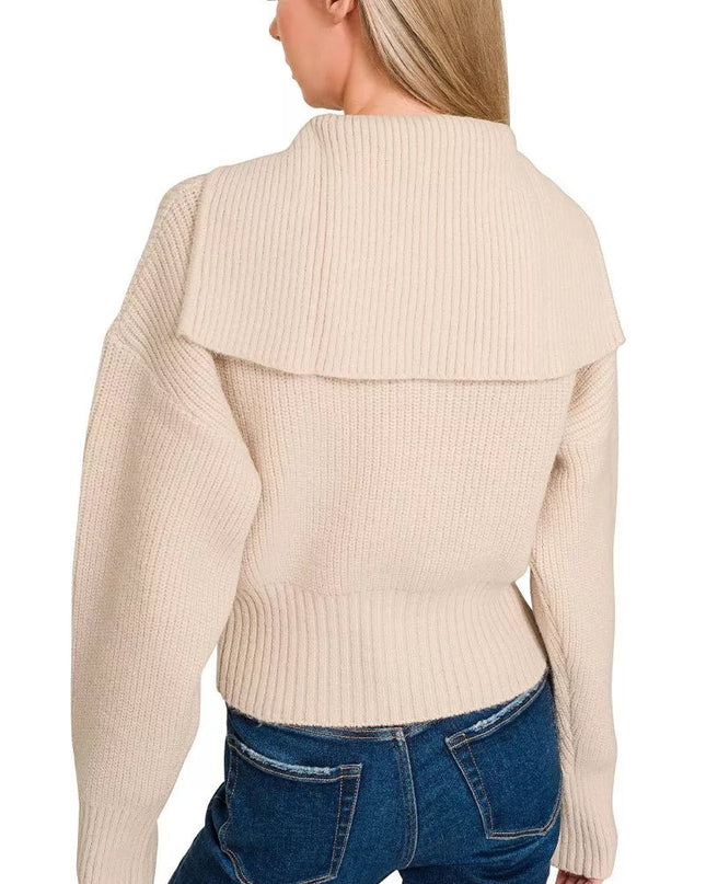 Zenana Ribbed Collared Zip Up Sweater Cardigan - Sleekdenim.com