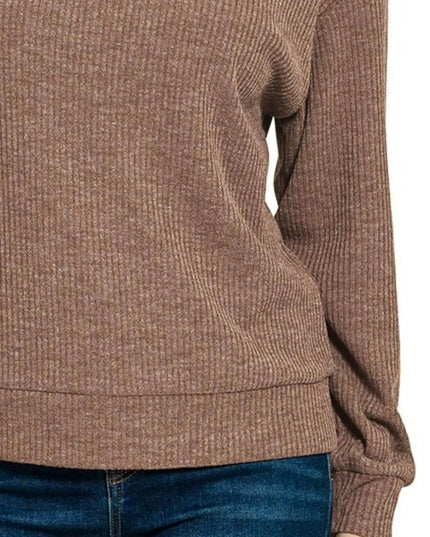 Zenana Ribbed Long Sleeve Hoodie - Sleekdenim.com