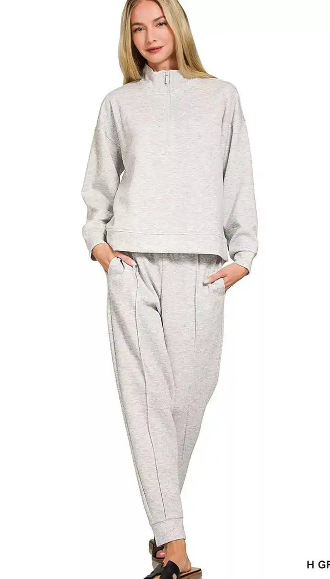 Zenana Scuba Half Zip Pullover and Jogger Set - Sleekdenim.com
