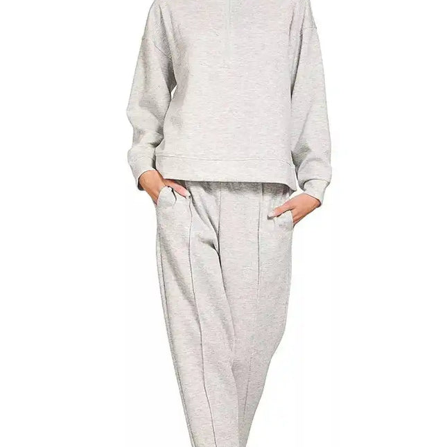 Zenana Scuba Half Zip Pullover and Jogger Set - Sleekdenim.com