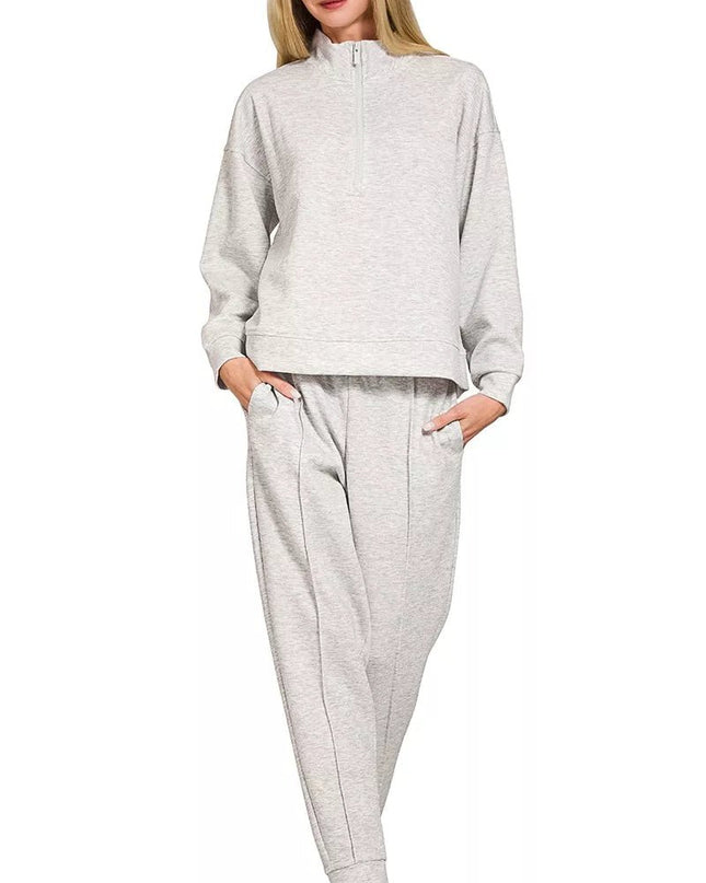 Zenana Scuba Half Zip Pullover and Jogger Set - Sleekdenim.com