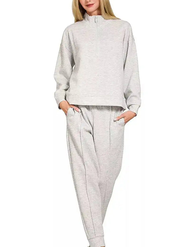 Zenana Scuba Half Zip Pullover and Jogger Set - Sleekdenim.com