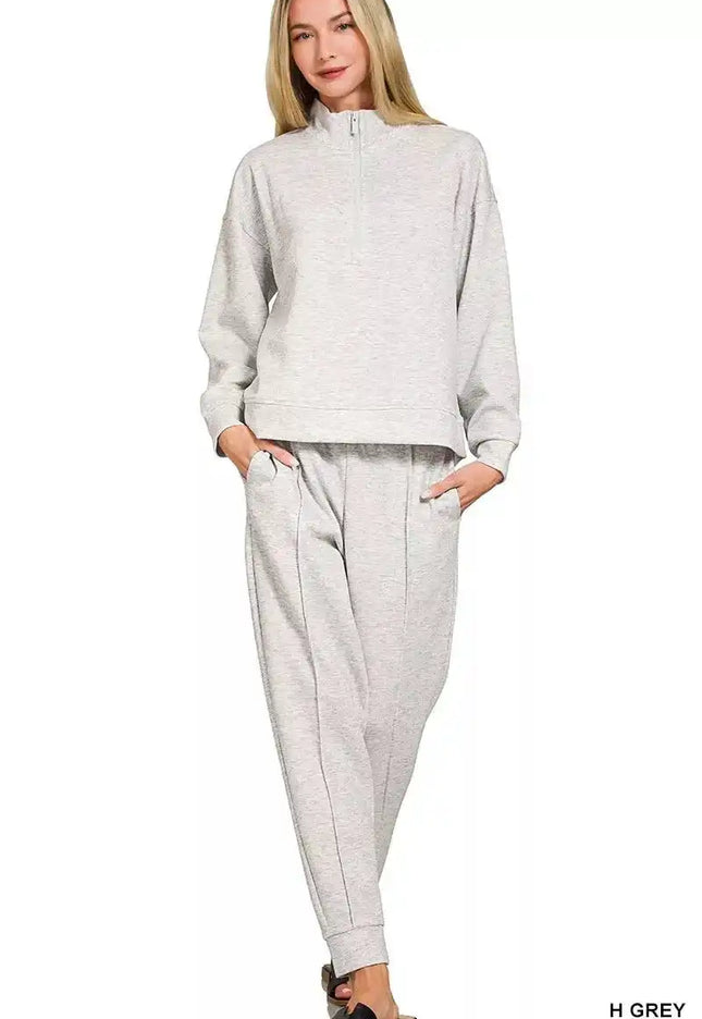 Zenana Scuba Half Zip Pullover and Jogger Set - Sleekdenim.com