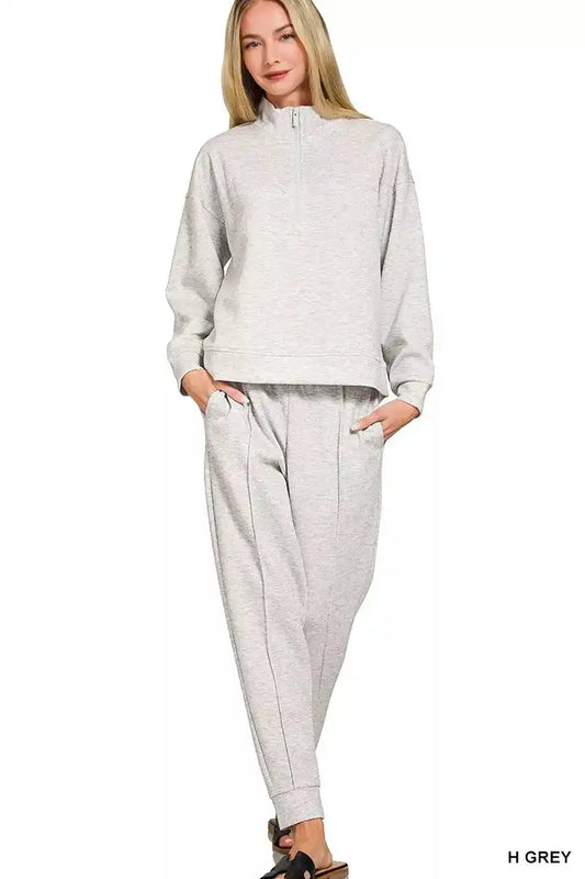 Zenana Scuba Half Zip Pullover and Jogger Set - Sleekdenim.com