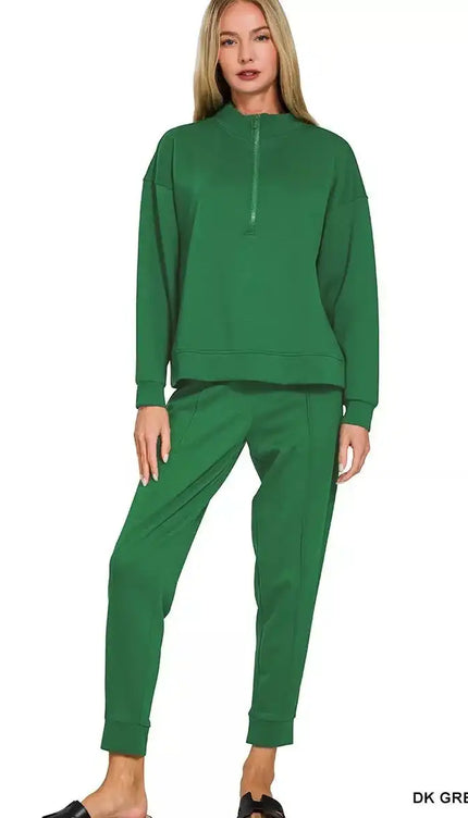 Zenana Scuba Half Zip Pullover and Jogger Set - Sleekdenim.com