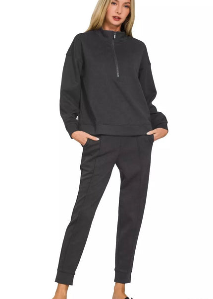 Zenana Scuba Half Zip Pullover and Jogger Set - Sleekdenim.com