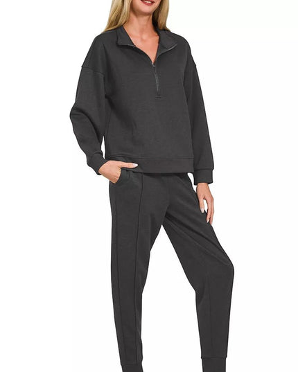 Zenana Scuba Half Zip Pullover and Jogger Set - Sleekdenim.com