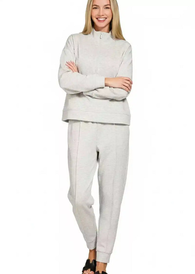 Zenana Scuba Half Zip Pullover and Jogger Set - Sleekdenim.com